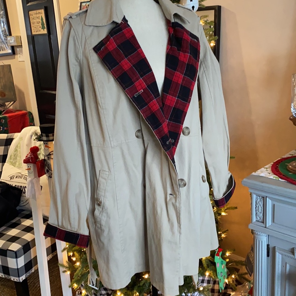 Torrid khaki trench with red plaid lining